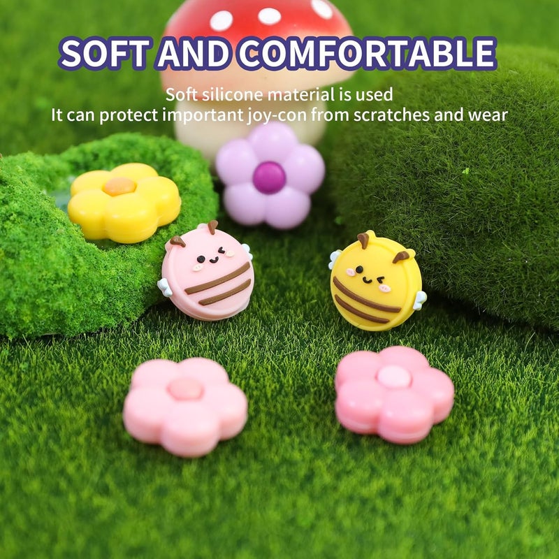 FlyingMage Switch Joycon Thumb Grips Caps, 4 PCS Cute Kawaii 3D Silicone Analog Thumbstick Button Cover Compatible with Nintendo Switch Lite/OLED Joystick Caps (Multicolor Bee&Flower) - Image 3